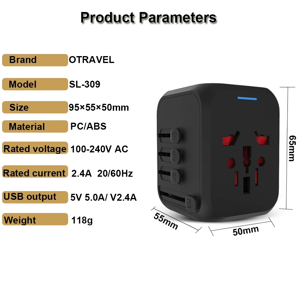 309A Universal-Reiseladegerät-Konvertierungsstecker 100-250 V 5 A Internationaler Schnellladegerät 4 USB-Anschlüsse Adapter_voghion.com