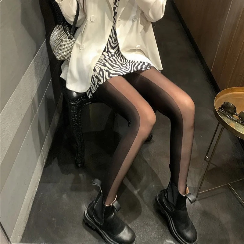 Calze sexy da donna nuova primavera Cute Cat Tail Leggings Collant patchwork con doppia striscia velata tentazione_voghion.com