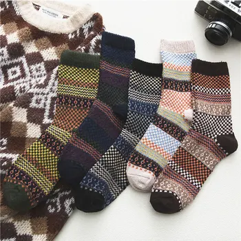 

New Men's Wool Socks Stripe Casual Calcetines Hombre Thick Cotton Socks Winter Warm Socks Male High Quality