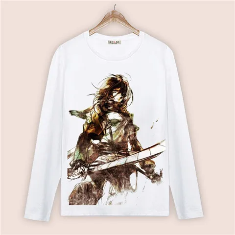 Футболка для косплея «атака на Титанов», футболка Eren Jaeger Mikasa Ackerman, весенне-осенняя футболка с длинными рукавами в стиле аниме Shingeki no Kyojin, топ, футболка - Цвет: 21