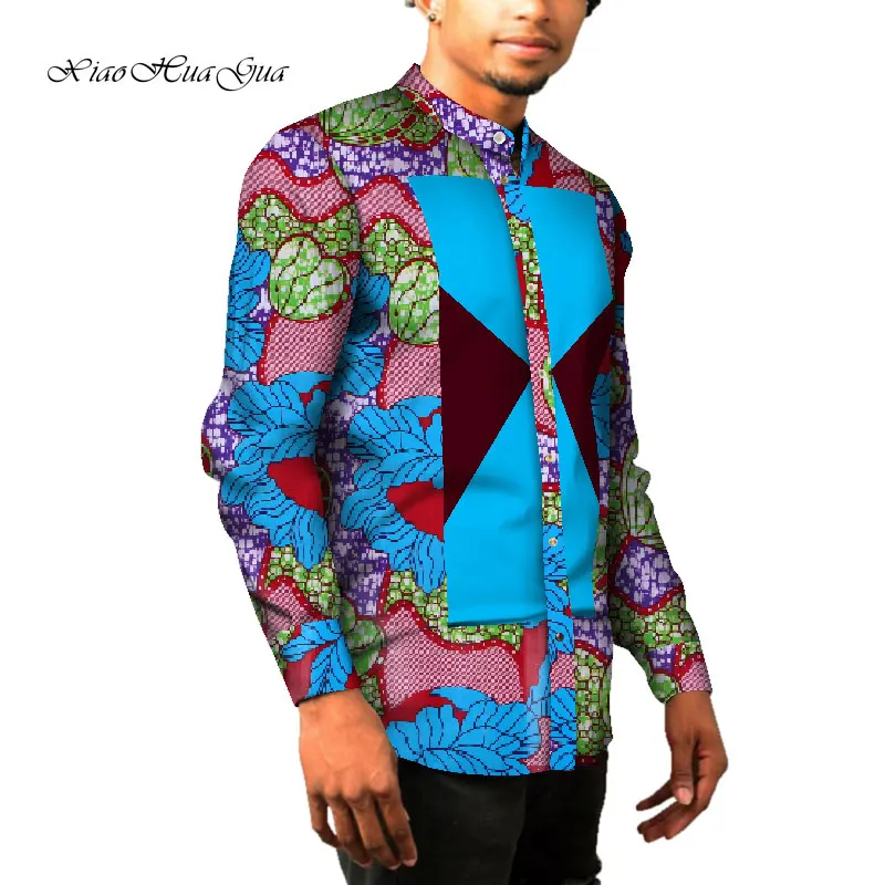 Африканская мужская одежда с длинным рукавом мужская рубашка 6XL Slim Fit рубашки Дашики Мужская африканская восковая штамповка Хлопковая мужская рубашка Повседневная wyn967