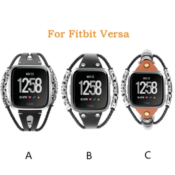 

Watchband For Fitbit Versa Chained Strap Wristband Metal Stainless Steel Sheepskin Leather Strap For Fitbit Versa Band Wrist