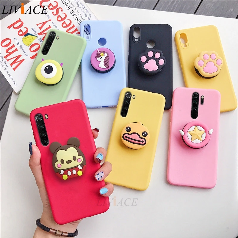 

3D cartoon phone holder case for xiaomi redmi note 8 note8 pro 8t redmi 8 8a 7a soft tpu silicone cute stand animal back cover