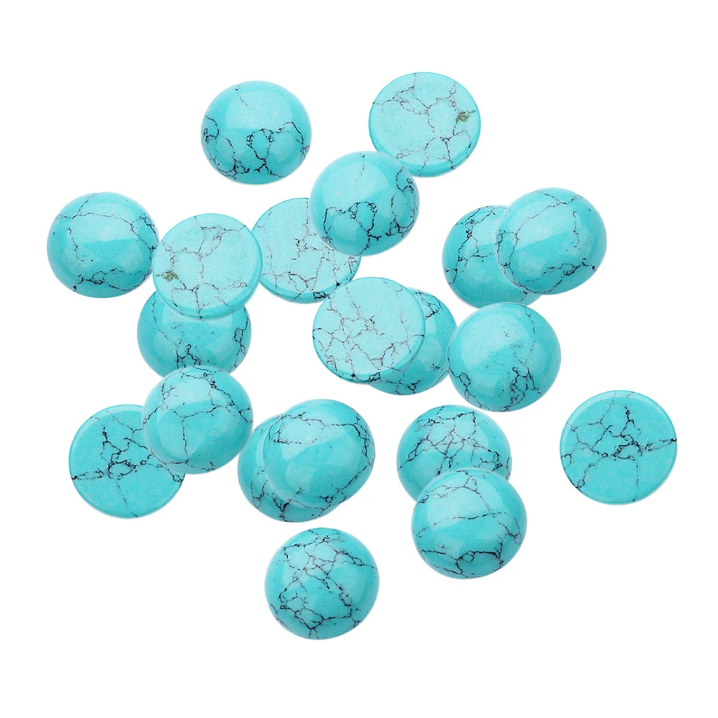 

20 Piece Round Domed Blue Turquoise Gemstone Flatback Cabochon Charms Natural Beads Embellishment For Jewelry Making Craft 10mm