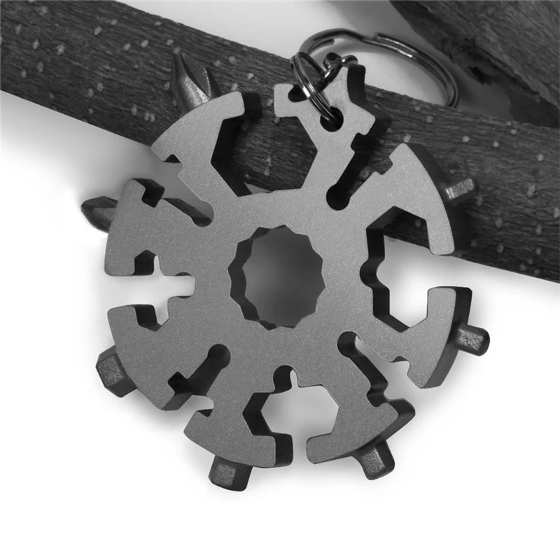 

Stainless Steel Snow Shape Flat Cross Head 20 In 1 Screwdriver Allen Key Spanner Key Chain Tool