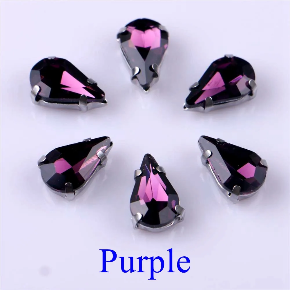 Elegant Teardrop Glass Rhinestone Embellishments with Silver Metal Base - 20 pcs/pack