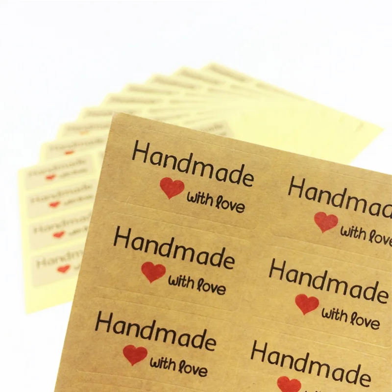 

120 Pcs/lot 'Handmade with love' Red Heart Scrapbooking Kraft Paper Labels Envelopes Stickers Gift Packaging Seal Seals Stickers