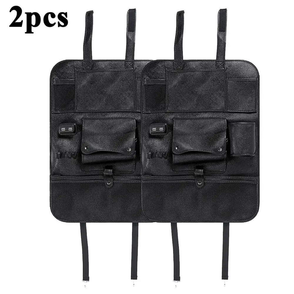 2pcs black 4 Usb Зарядка универсальная из искусственной кожи Качественная автомобильная сумка для хранения на спинку сиденья складной органайзер несколько карманов держатель для планшетов для Toyota - Название цвета: 2pcs black