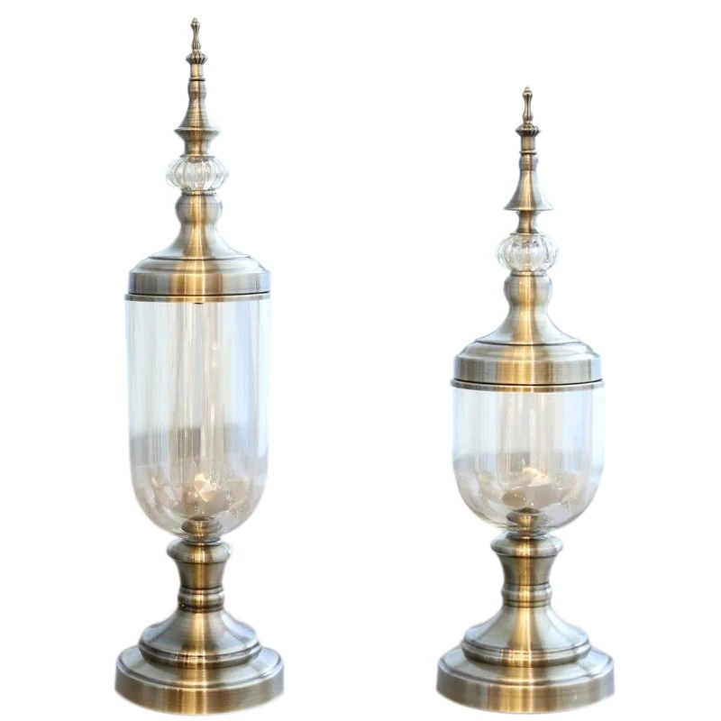 

2 Pcs European Retro Glass Metal Vase Modern Artist Residence Decorative Artificial Flower Wedding Vase Gold Metal + Glass, Larg