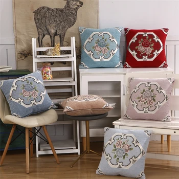 

45x45cm/55x55cm Vintage Rose Flower Pattern Chenille Jacquard Sofa Cushion Cover Case Home Living Room Decor