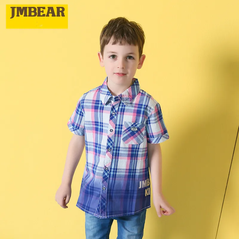 JMBEAR/рубашка с короткими рукавами для мальчиков новая детская рубашка в клетку