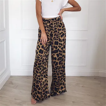 

Hirigin Women Leopard Snake Wide Leg Pants High Waist Plain Palazzo Flared Ladies Loose Trousers Pants Spring Fashion Streetwear