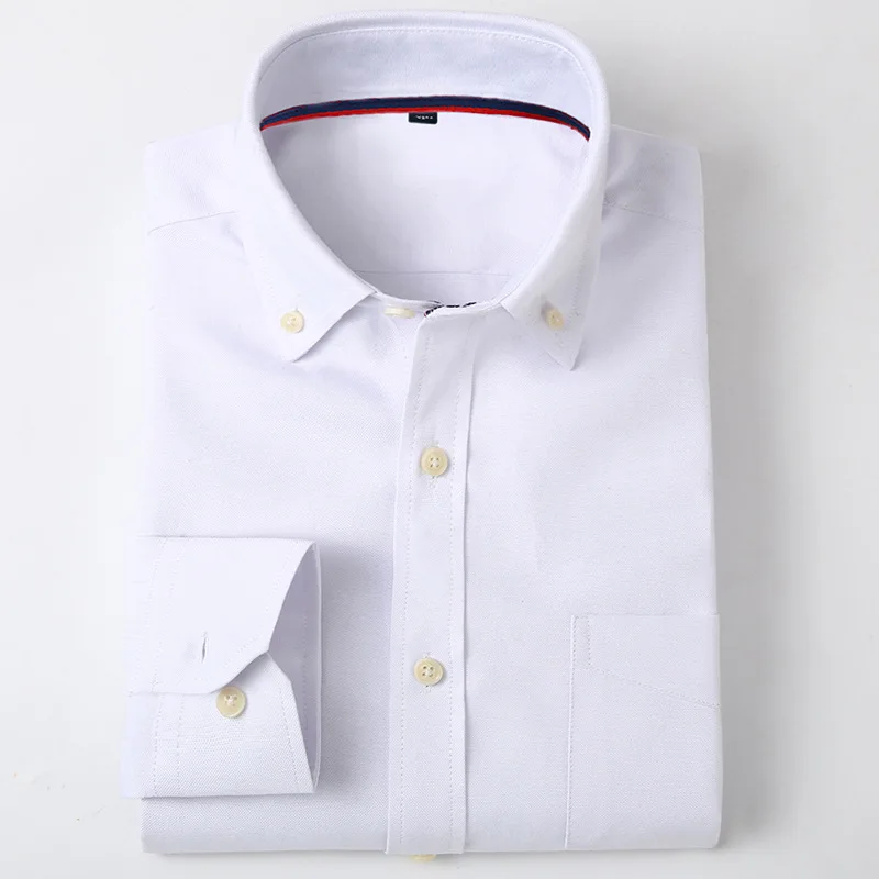 Клетчатая полосатая Мужская рубашка, высокое качество, брендовая модная, деловая, повседневная, с отворотом, на пуговицах, с длинным рукавом, одноцветная, серая, синяя, XL - Цвет: White