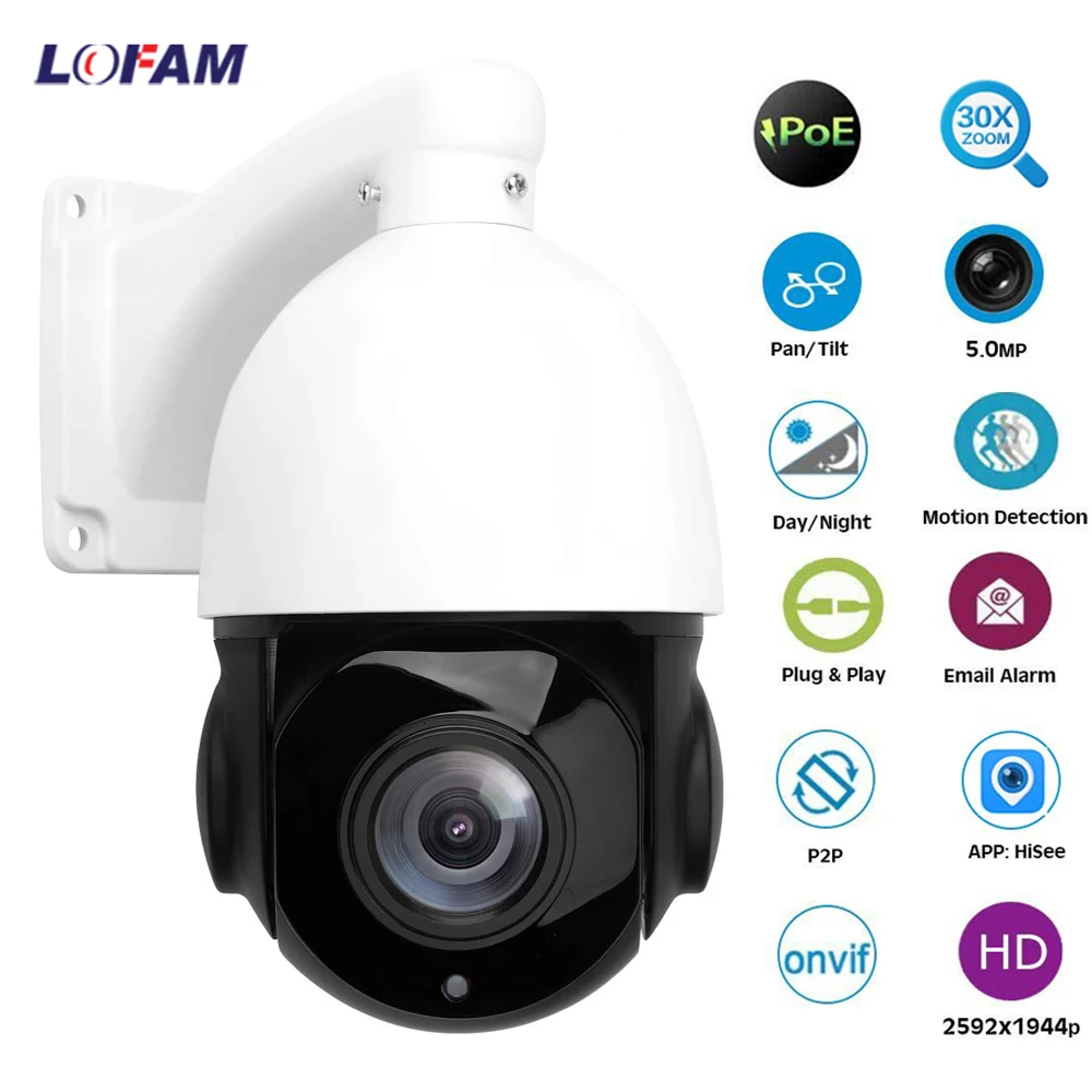 LOFAM PTZ IP Камера 5MP 2MP 4 дюйма H.265 30x зум Открытый Водонепроницаемый CCTV камеры