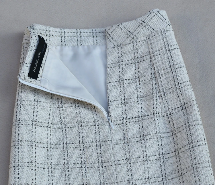 Комплект Mode в клетку в стиле ретро, wollen pak herfst en winter nieuwe mode slanke lange mouwen твидовый плед jas pak+ rok twee stuk