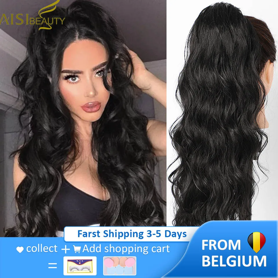 AISI BEAUTY-extensiones de cabello sintético con coleta ondulada para mujer, coletero con cordón, color negro, Rubio y rojo