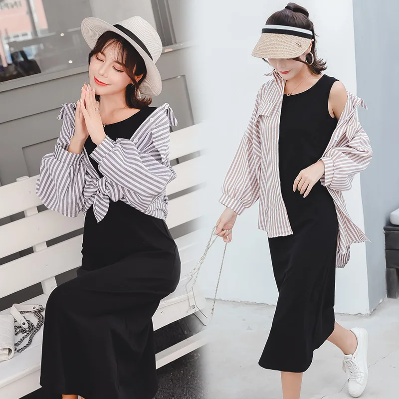 

Maternity Clothes 2018 Autumn New Style Korean-style-Style Nursing Dress + Striped Shirt Two-Piece Set Nursing Clothes