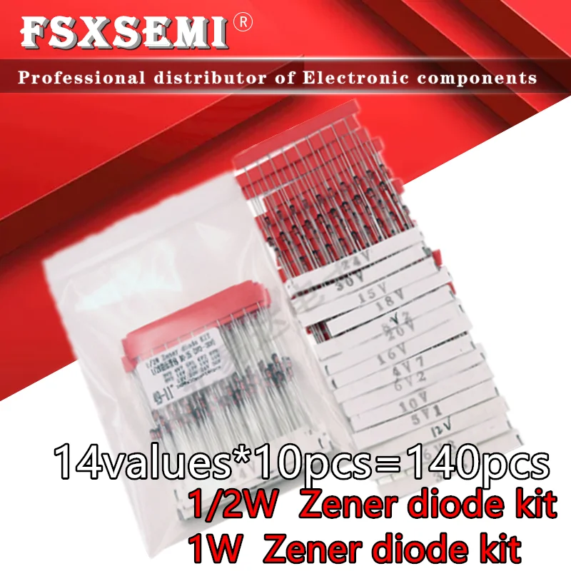 14 ценности * 10 шт. = 140 1/2 Вт 0 5 1 туннельный Диод комплект DO-41 3 V-30V 3V3 3V9 4V7 5V1 6V2 10V 12V 20V 24V