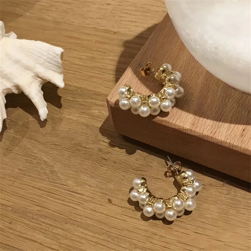 2021 Fashion New Vintage Japan Korean Hoop Earrings For Women Handmade Sweet Simulated Pearl Circle Jewelry Pendientes Gifts - Image 4