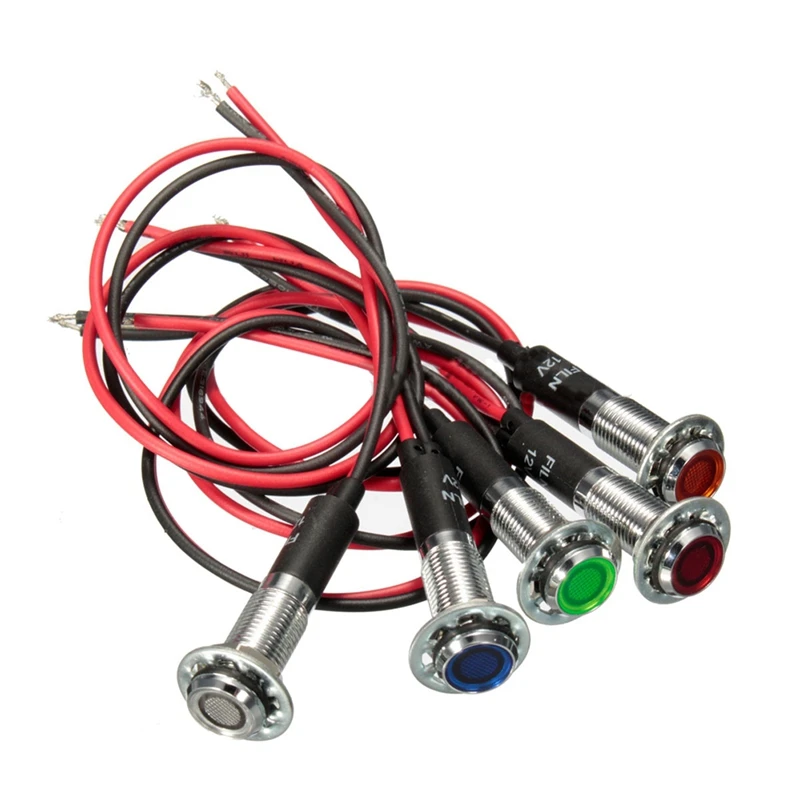 

5 x 8mm 12V LED Pilot Dash Panel Indicator Light Lamp Blue Green Amber Red White
