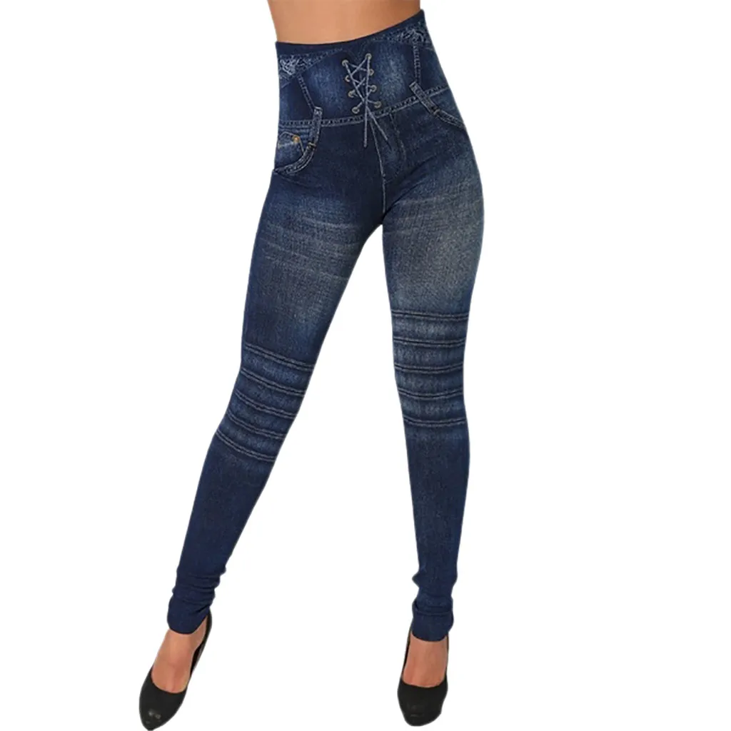 VoguePush Up Leggings Women Summer Workout Polyester Jeggings Breathable High Waist Jeans Trousers Denim Stretchy Pencil Pants