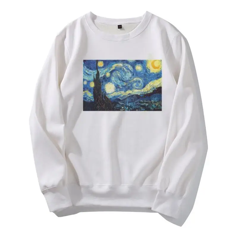 

Autumn and winter new fashion Van Gogh Art print round neck long-sleeved thin section sweatshirt women