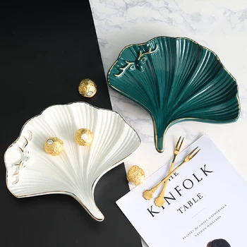 

GINGKO LEAF SHAPE CERAMIC PLATE SNACKS CANDY DRIED FRUIT PLATE LIVING ROOM HOME STORAGE PLATE CREATIVE DINNER TABLE TRAY