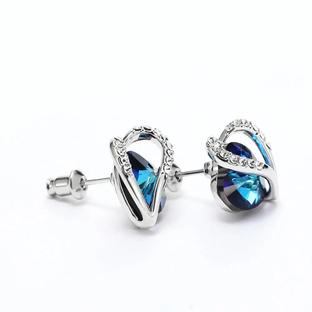 Женский ювелирный комплект с кристаллами Swarovski кулон синим кристаллом в форме