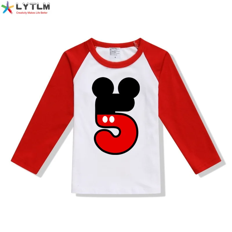 LYTLM рубашки для маленьких девочек топы для девочек 5-9 лет, футболка с длинными рукавами и рисунком детская одежда с дизайном «Микки», Детская футболка Anniversaire Enfant - Цвет: CX Raglan Red
