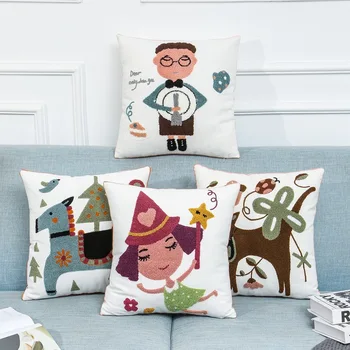 

Cute INS style Cartoon sofa Throw Pillow girl gentlemen print Cotton embroidered Home Decorative Pillows Cover for Sofa Car