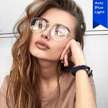 Анти-синий светильник, женские очки, оптическая оправа, металлическая круглая оправа для очков, прозрачные линзы, очки, синий светильник, блокирующие очки