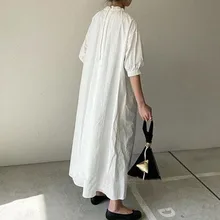

Women's Maxi Dress 2021 Autumn Casual Simple Pleated Patchwork Solid Color Fashion Vintage Lantern Sleeve Female Long Dresses