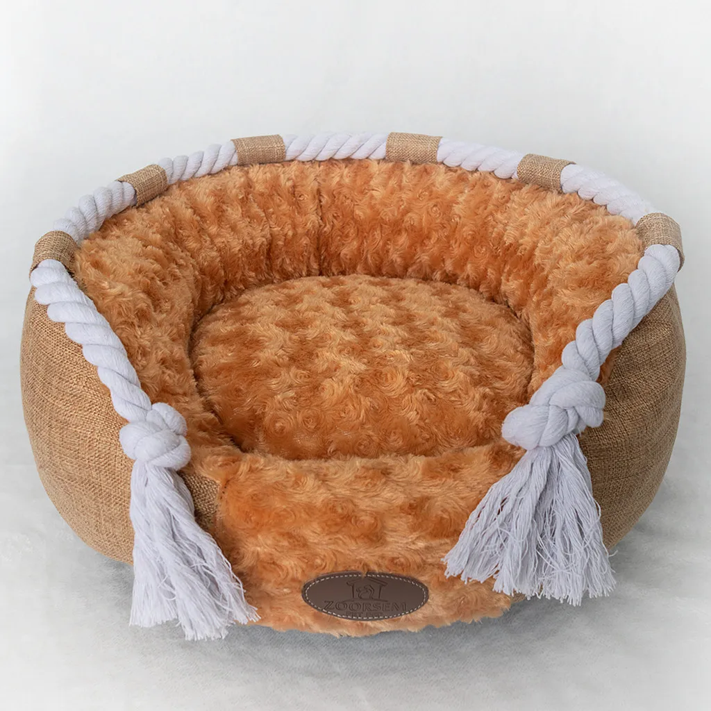 Pet Cat Soft Plush Round Pet Bed Donut Cat Dog Cushion Bed Warm Mat Can Be Machine Washed Waterproof Bottom Autumn and Winter