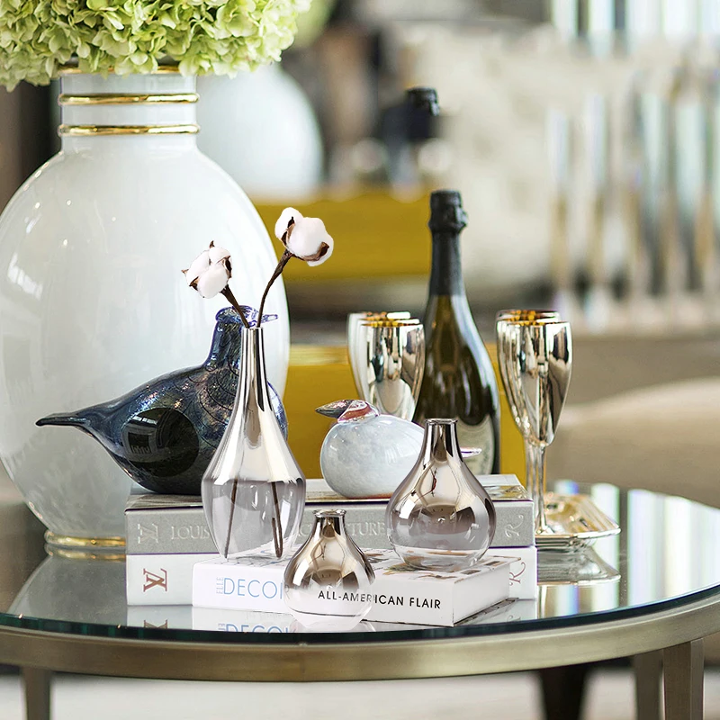 Современный простой серебряный стеклянный небольшая ваза цветок аранжировщик свет роскошный дом гостиная обеденный стол винный шкаф крыльцо украшения