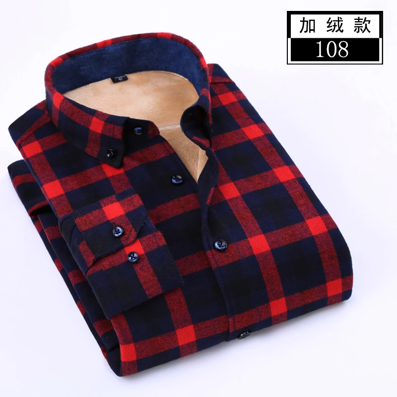 Warm Man Shirt 108 Мужская хлопковая тонкая теплая бархатная Толстая рубашка, деловая Повседневная клетчатая зимняя Модная брендовая Высококачественная рубашка, большие размеры 8XL 7XL - Цвет: Warm Man Shirt 108