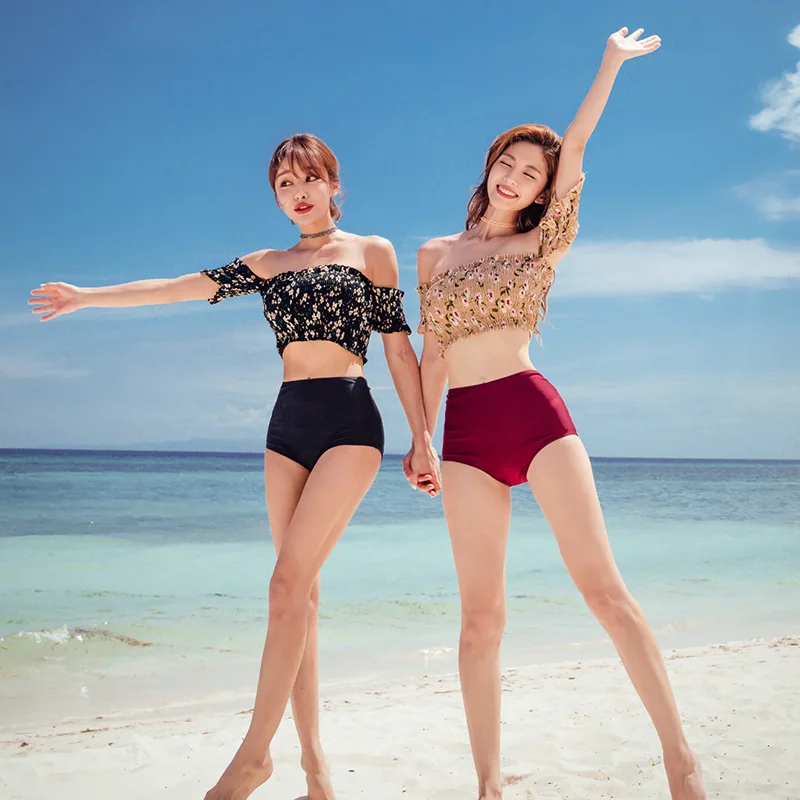 

2019 Europe And America Sexy Bandeau Printed Triangular Two-piece Swimsuits Women's Hot Springs Bikini Swimwear