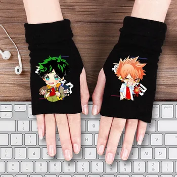 

Kimetsu No Yaiba Demon Slayer Nezuko Tanjirou Knitting Gloves Cotton Warm Half Finger Wrist Mitten Cosplay Accessory Gift Winter