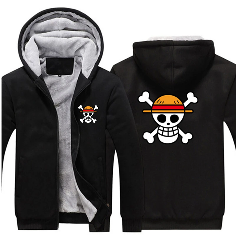 Цельная зимняя толстовка с капюшоном Monkey D. Толстовки Luffy Choba на молнии и надписью
