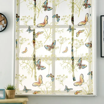 

Lychee Butterfly Printed Roman Curtain Window Tulle Curtains Organza Voile Curtain for Living Room Modern Window Short Curtains