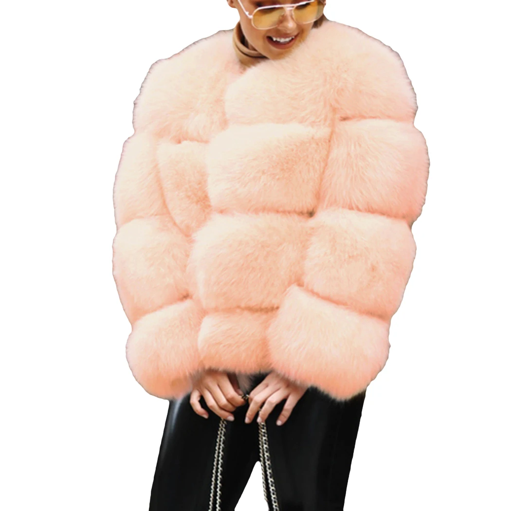 Elegnat/зимнее теплое пальто из ворсистого искусственного меха, куртки для женщин, большие размеры, женские пальто с длинными рукавами, мягкий пушистый пальто, розовый, бежевый - Цвет: Orange Pink