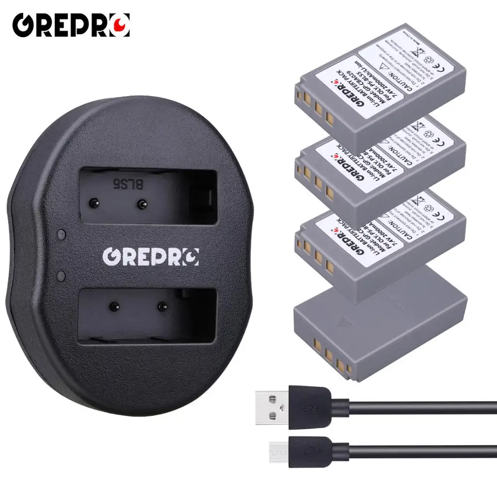 GREPRO 2000mAh PS-BLS5 BLS-5 BLS5 BLS50 батарея+ двойной USB зарядное устройство для Olympus PEN E-PL2, E-PL5, E-PL6, E-PL7, E-PM2, OM-D, E-M10, E-M10 - Цвет: 4B with charger