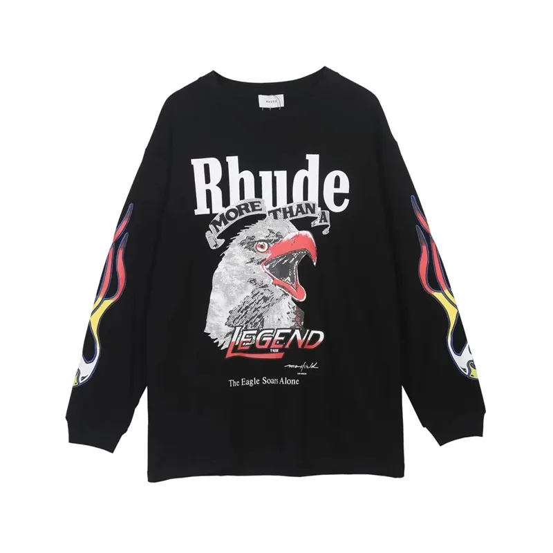 RHUDE x Maxfield LA футболка с длинными рукавами для мужчин и женщин свободная повседневная Япония принт в виде робота уличная футболка RHUDE TESTING