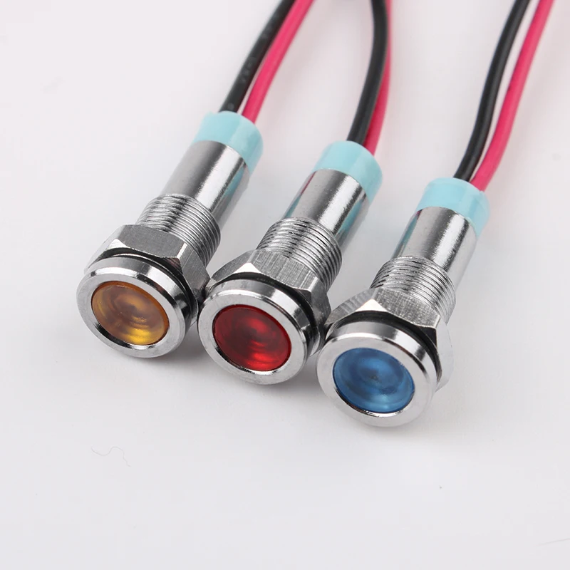 6 мм металлический индикаторный светильник светодиодный водонепроницаемый сигнальный светильник 3 в 5 в 6 в 12 В 24 в 48 в 110 В 220 В с проводом красный желтый синий зеленый белый переключатель