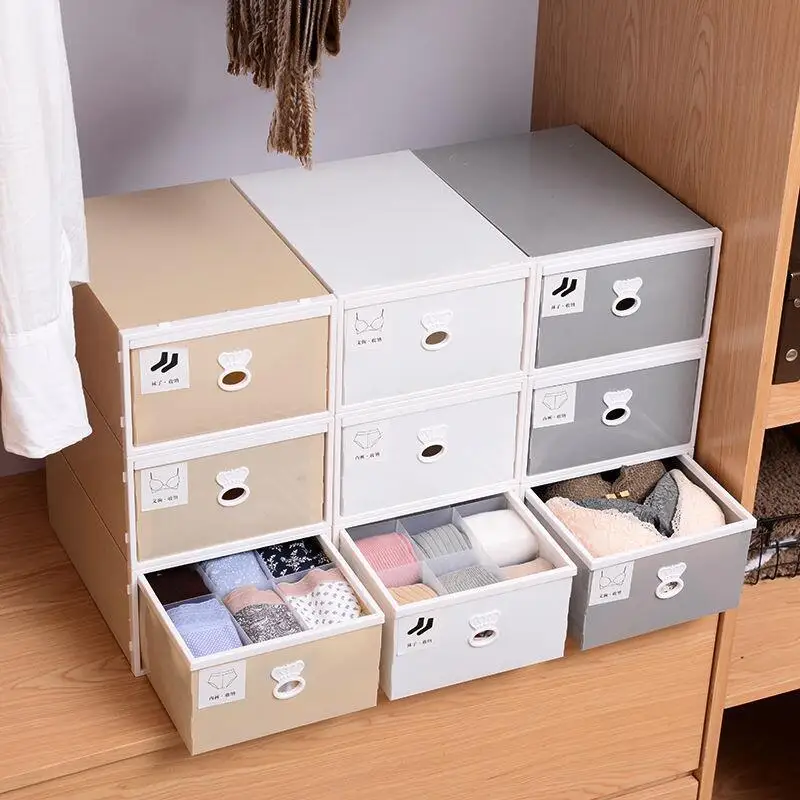 

3 Boxes/Set Plastic Drawer Underwear Storage Box Japanese Socks Bra Separation Storage Box Dust-proof Home Organizer Storage