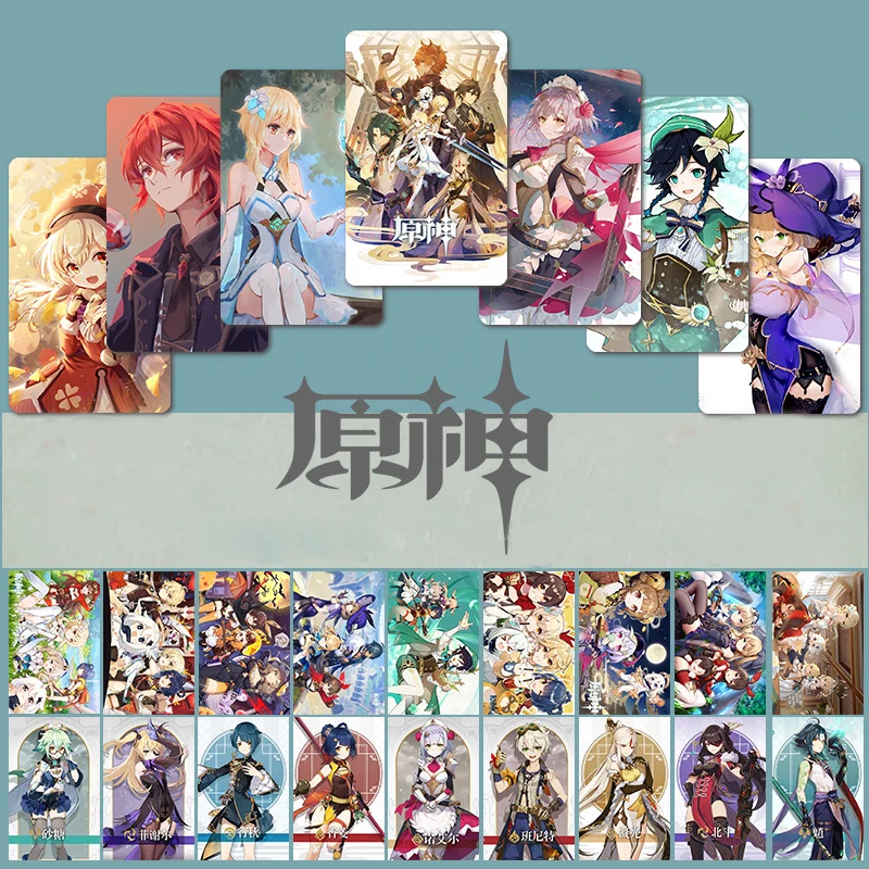 

Genshin Impact Barbara Amber Beidou Bennett Lisa Cosplay Card Stickers Anime Accessories Kawaii Costumes Props Decorations Gifts