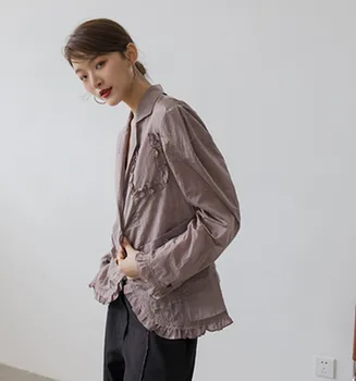 

2020 New Solid Pink Wooden Ear Burr Design Single Breasted Thin Suit Jacket Women Blazers