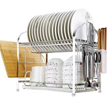 

304 Stainless Steel Cupboard Rack Double Layer Drain Kitchen Storage