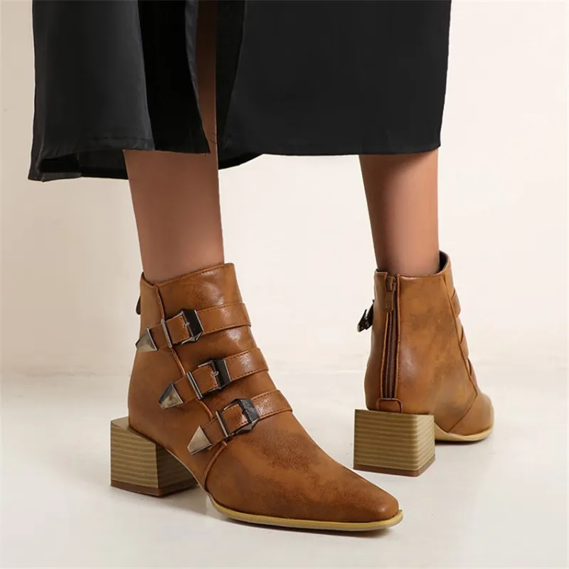 High Heels Ankle Boots Women Buckle 