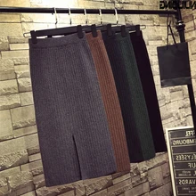 Осень зима Сплит один шаг вязаная юбка высокая талия юбка на талии дикие длинные черные трикотажные модные повседневные юбки для женщин