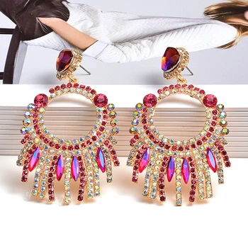 

Wholesale Hang Colorful Crystals Dangling Drop Earrings Fine Rhinestone Pendientes Jewelry Accessories For Women Christmas Gift